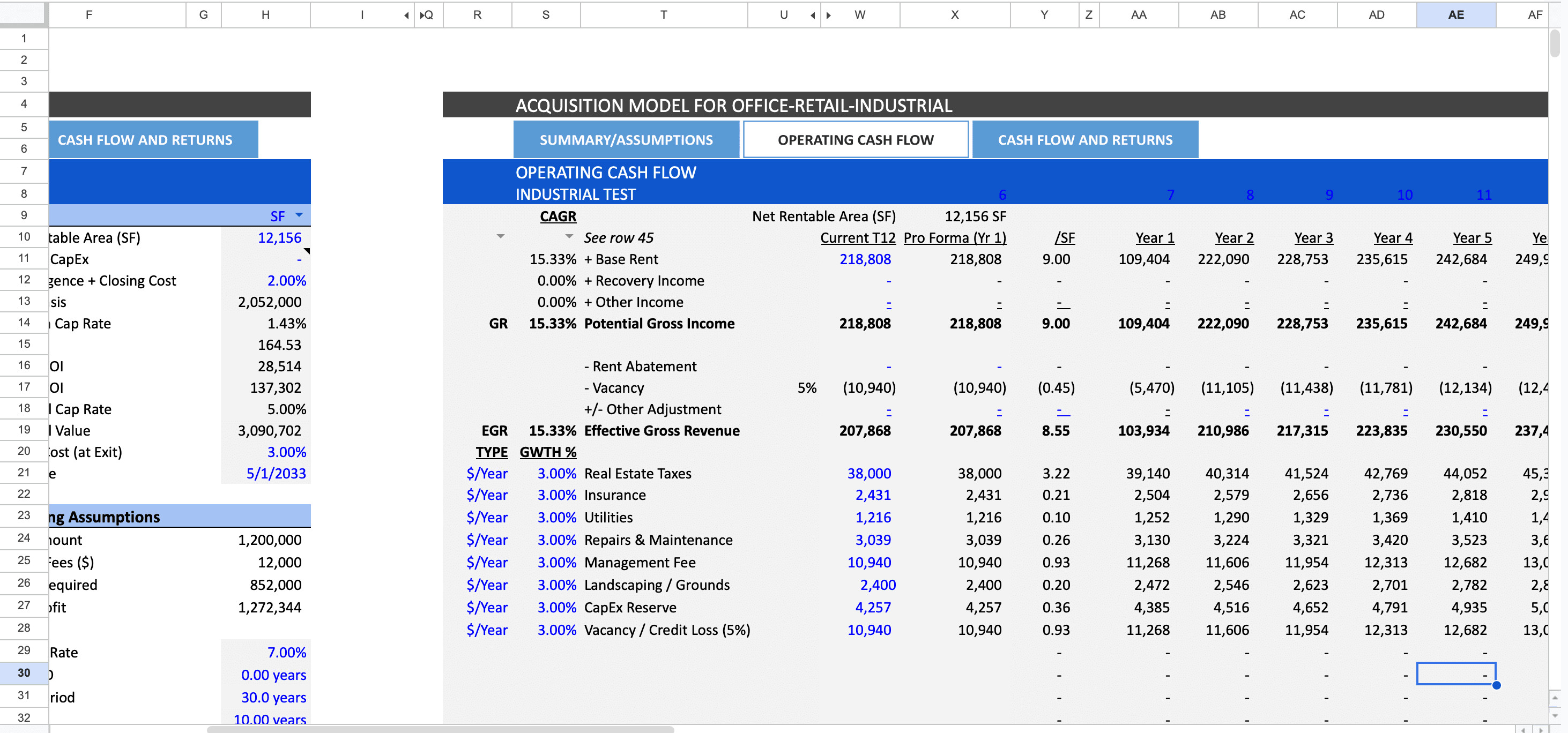 Institutional underwriting model built in Excel with AI assistance